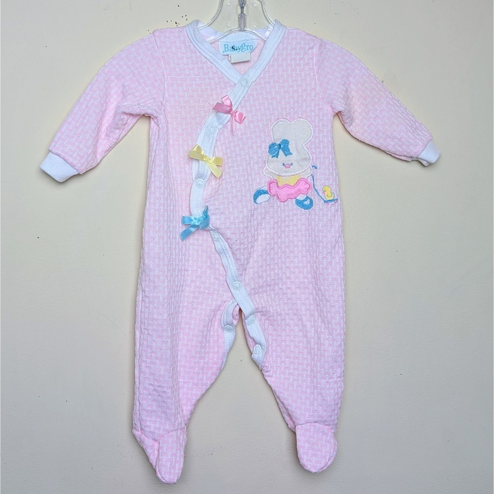 Vintage Babygro Easter Bunny Bows 80s One Piece Pink Romper 6‎ Months